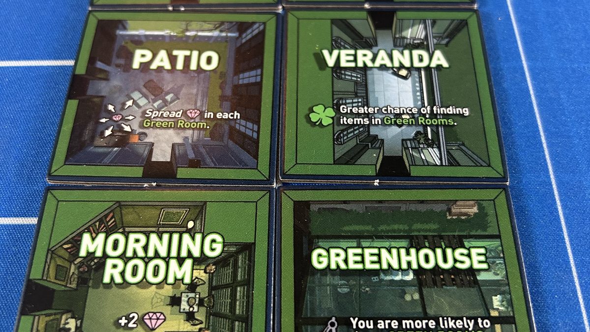 Six green-room tiles arranged together: Patio, Veranda, Morning Room, Greenhouse and more