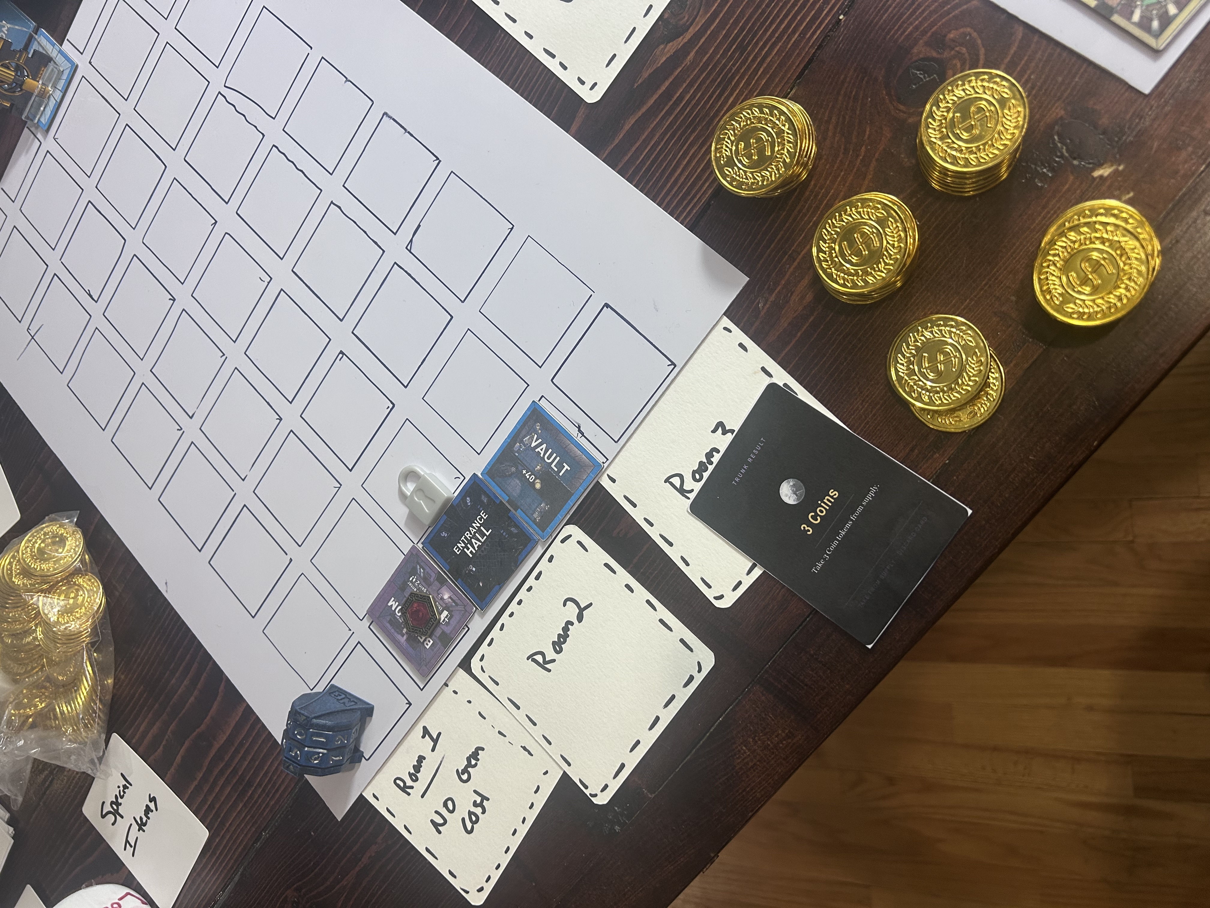 Active bag beside board with draft in progress