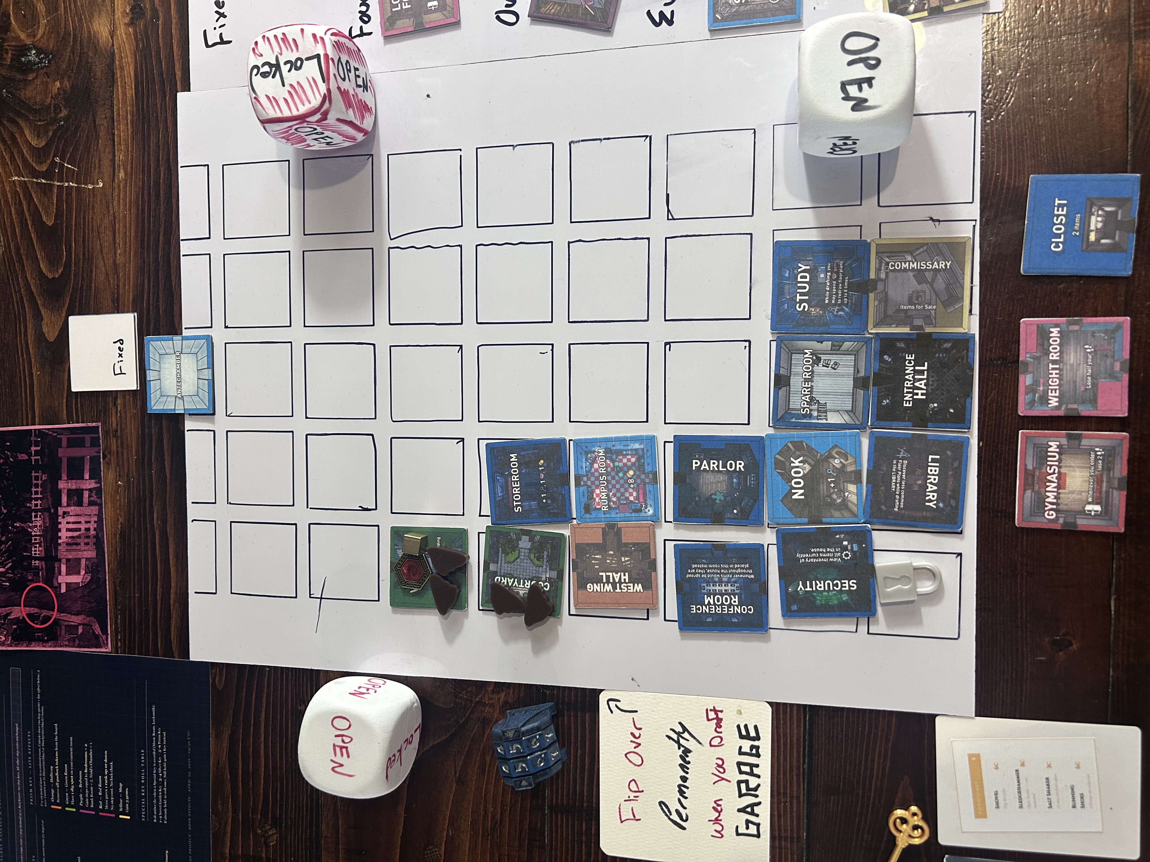 Mid-run board state with Book Effects reference card visible top-right