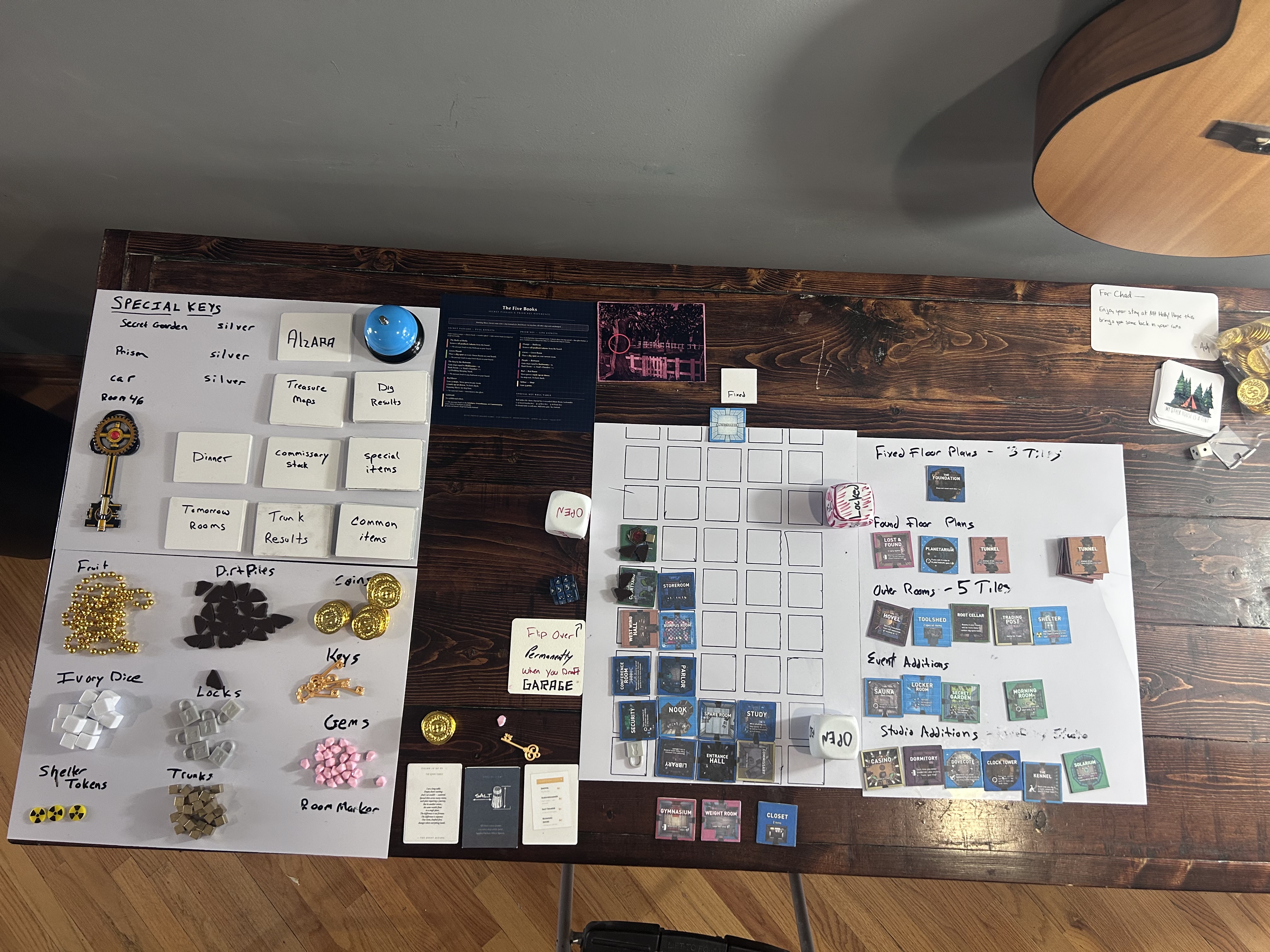 The full prototype table mid-playtest during Campaign 1 Run 3