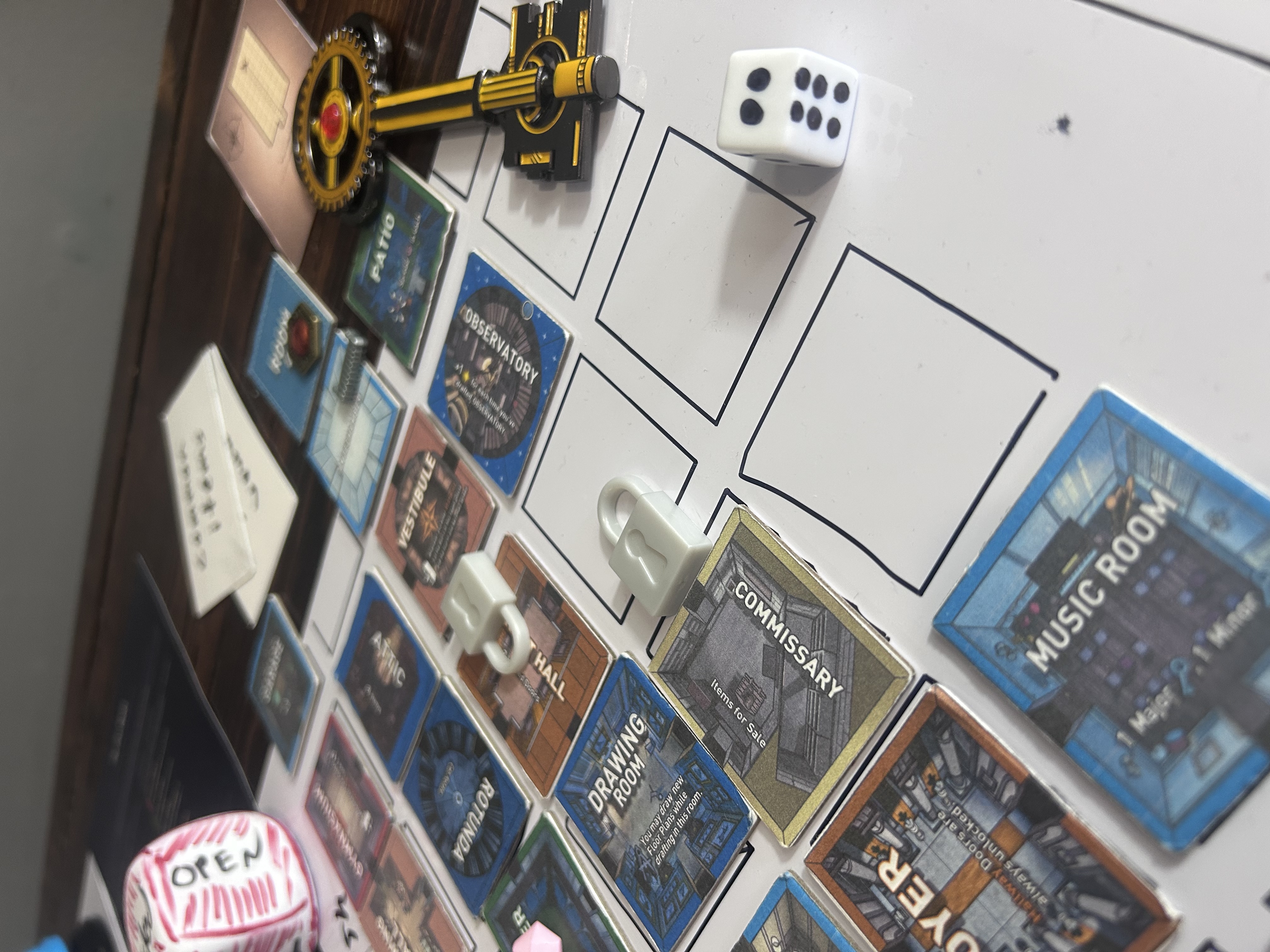 Top of the board showing Antechamber Garage Patio and Room 46 key