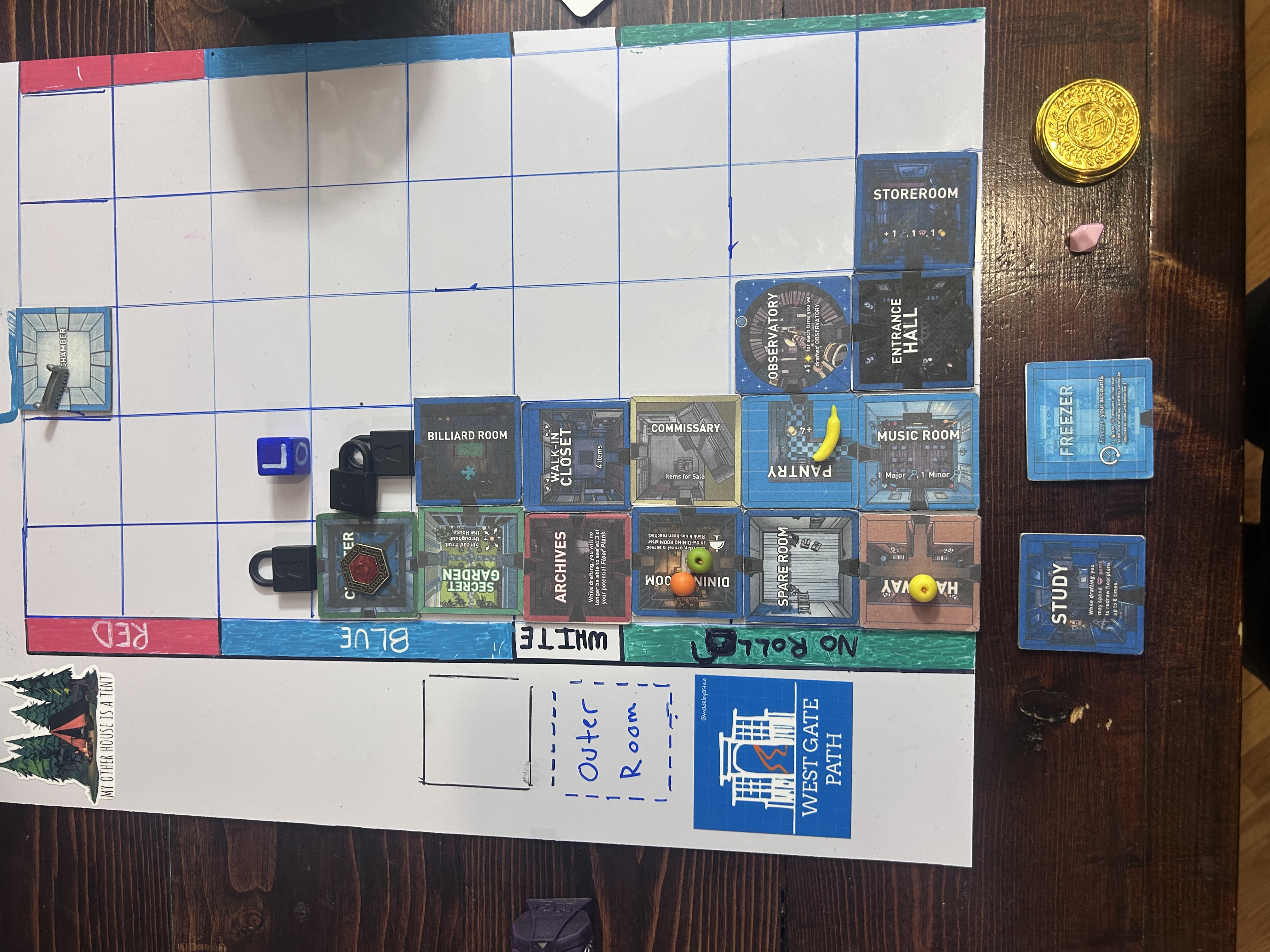 End state of the May 14 solo run — path built to Cloister, triple locked, Antechamber just out of reach