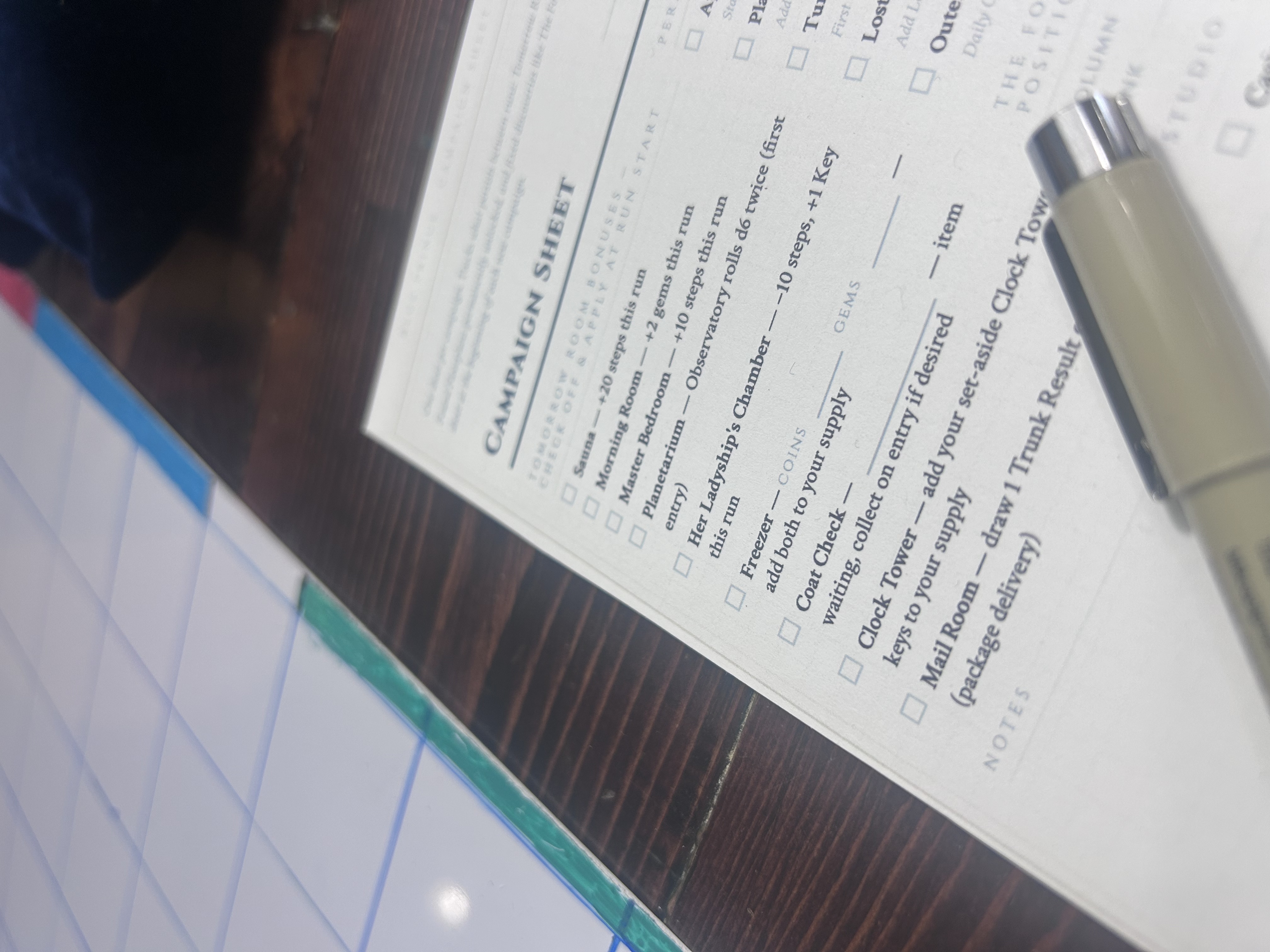 Campaign Sheet printed and ready at the table