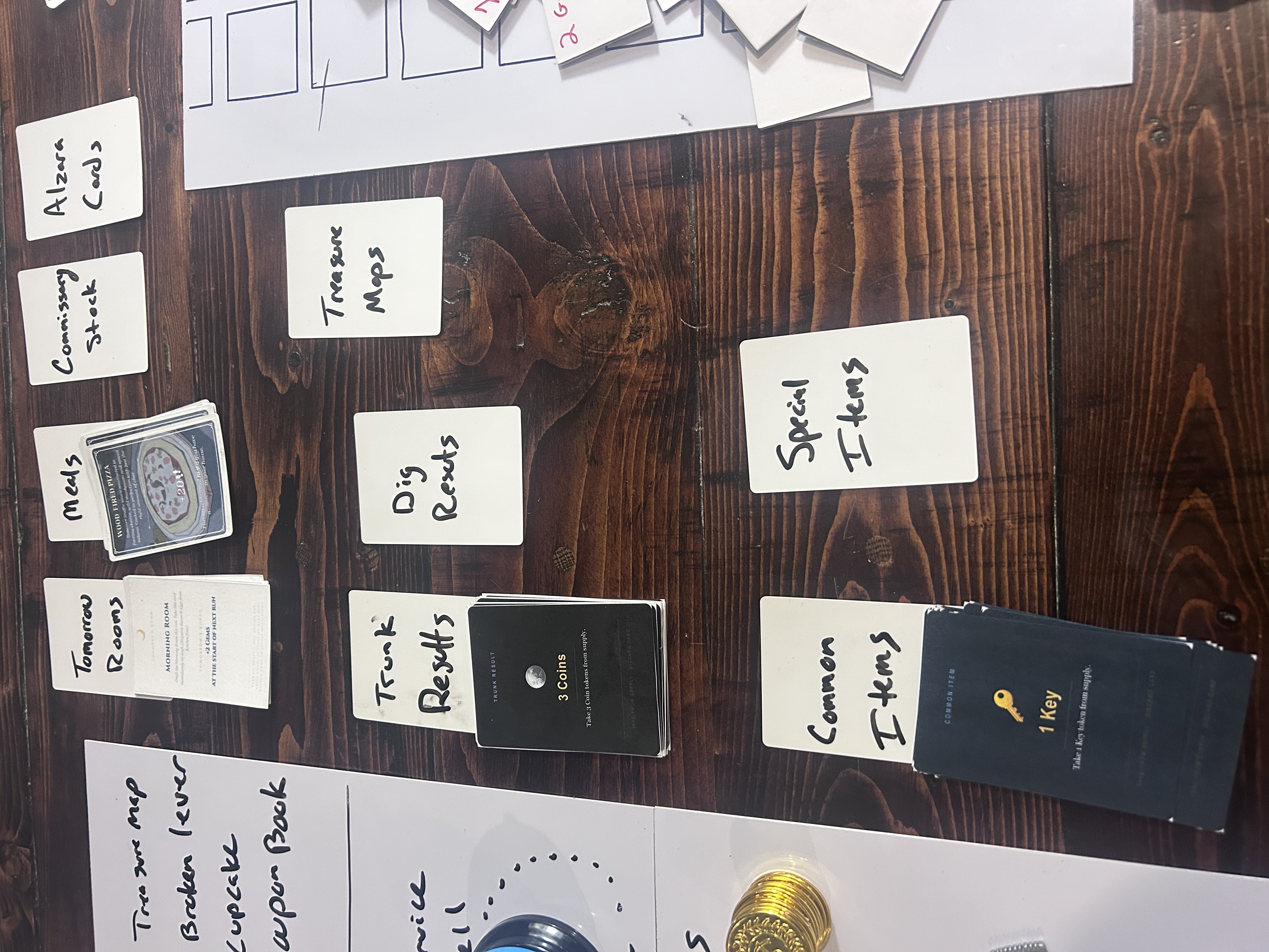 Card decks laid out on the prototype table