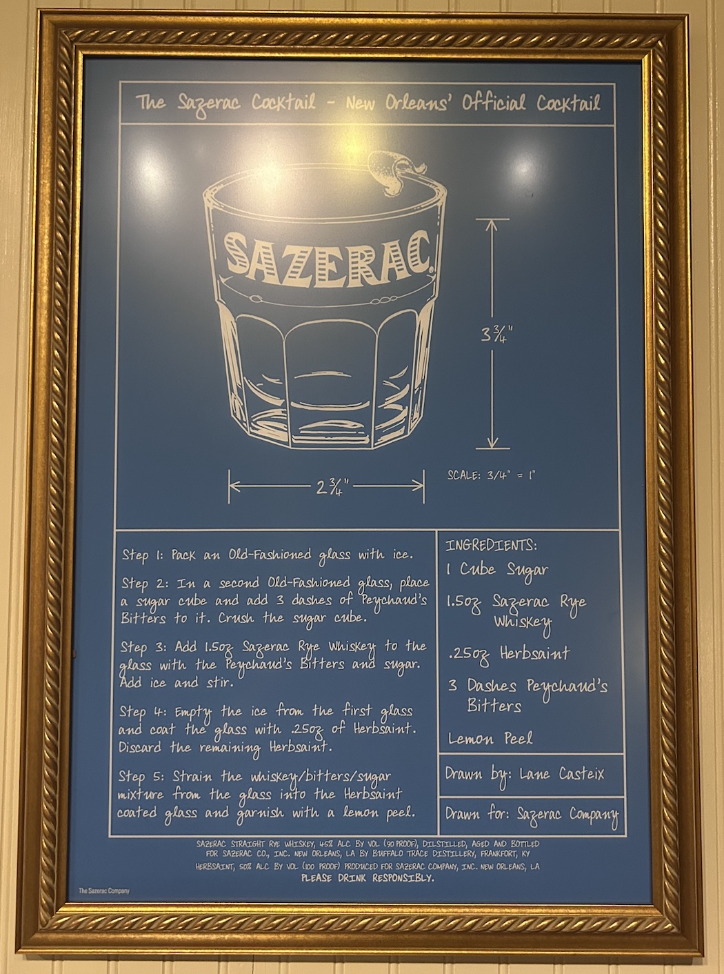Blueprint-style cocktail recipe illustration